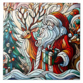 Kerstman, rendier en geschenken van bomen tegeltje (Voorkant)