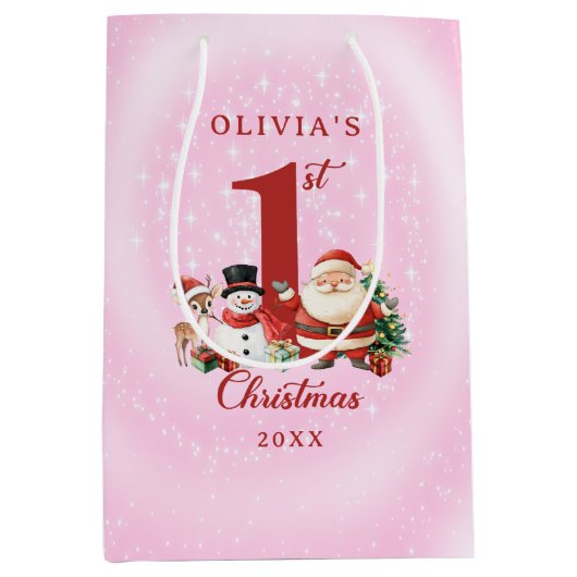 Kerstman, rendier en sneeuwman - Eerste kerst Medium Cadeauzakje (Voorkant)