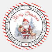 Kerstman | Rendier Kerst Cirkel Retouradres Ronde Sticker (Voorkant)
