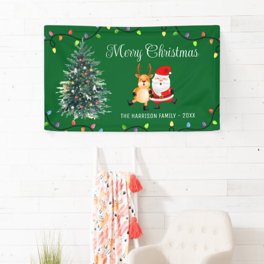 Kerstman Rendier Kerstboom String Lichten Spandoek (Insitu)