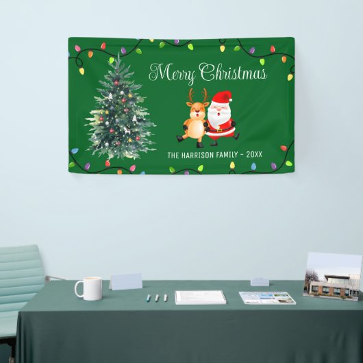 Kerstman Rendier Kerstboom String Lichten Spandoek (Beurs)