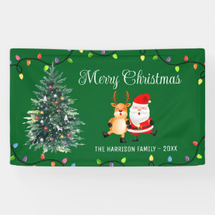 Kerstman Rendier Kerstboom String Lichten Spandoek