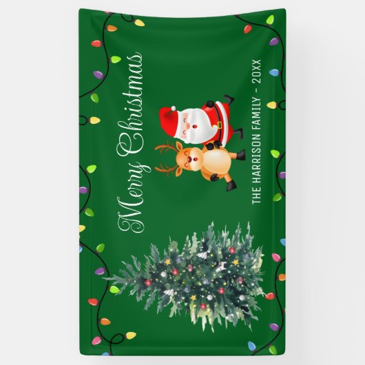 Kerstman Rendier Kerstboom String Lichten Spandoek (Verticaal)