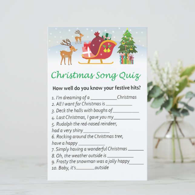 Kerstman rendier kerstlied quiz spel (Staand voorkant)