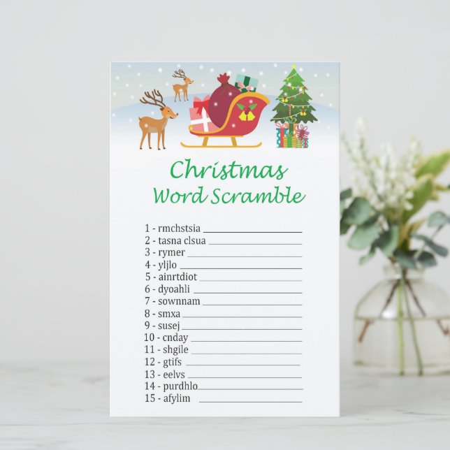 Kerstman rendier Kerstmis woord scramble spel (Staand voorkant)