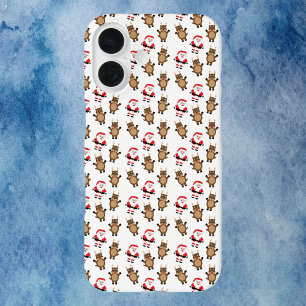 Kerstman Rendier Patroon Wit iPhone 16 Hoesje