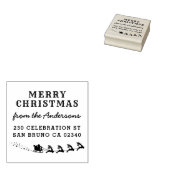 Kerstman & rendier slee kerst retour adres 	rubberstempel (Gestempeld)