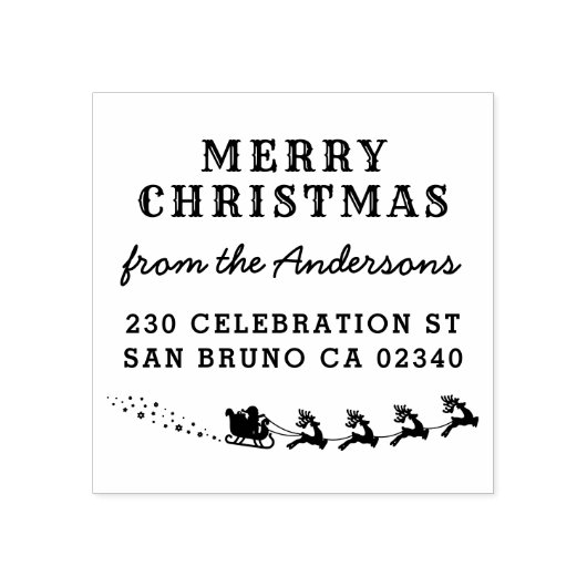 Kerstman & rendier slee kerst retour adres 	rubberstempel (Afrduk)