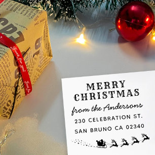 Kerstman & rendier slee kerst retour adres  zelfinktende stempel