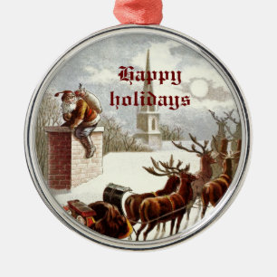 Kerstman rendier slee ornaments uit het verleden metalen ornament