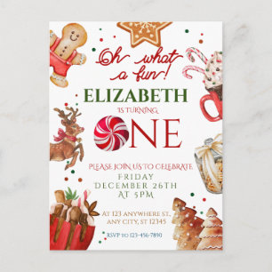 Kerstman rendier wat een leuke 1e verjaardag briefkaart