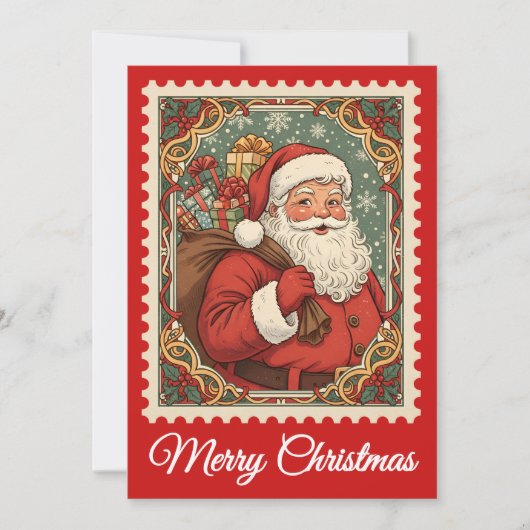 kerstman | Retro Postzegel Kerst Kaart (Voorkant)