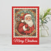 kerstman | Retro Postzegel Kerst Kaart (Staand voorkant)