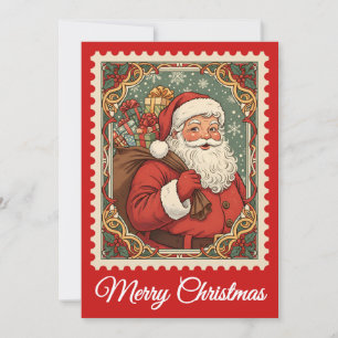 kerstman Retro Postzegel Kerst Kaart