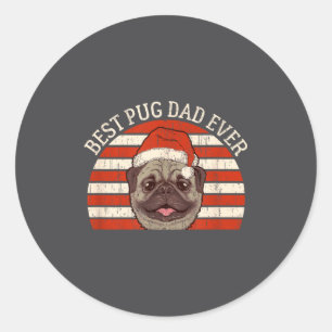 Kerstman Retro Vintage Hond Pug Vader Ever Ronde Sticker
