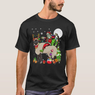 Kerstman Ridder Rendier Siamese Kat Kerstboom L T-shirt