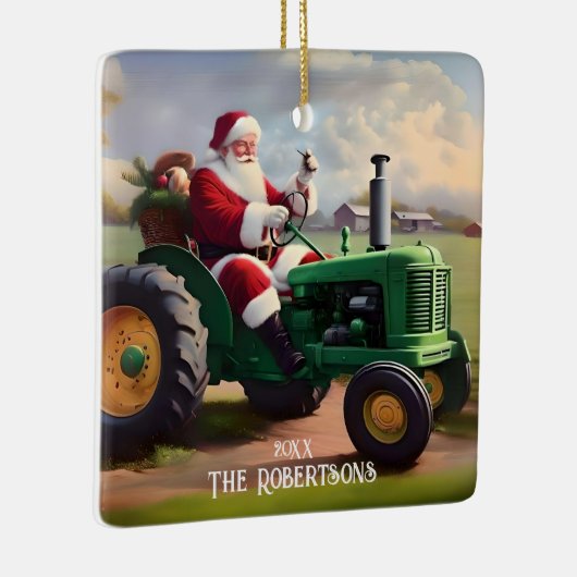 Kerstman Rijden een groene tractor Keramisch Ornament (Rechts)