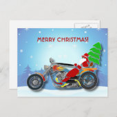 Kerstman rijden hakselaar fiets met rood Pet Feestdagenkaart (Voorkant / Achterkant)