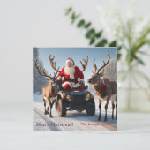 Kerstman rijden op een 4-wieler feestdagenkaart (Staand voorkant)