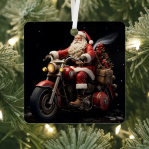 Kerstman rijden op een Harley kerstornament Metalen Ornament