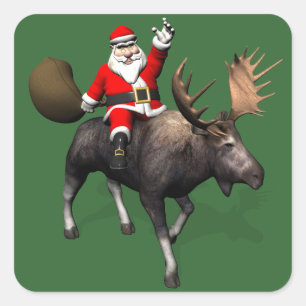 Kerstman rijdend op eland vierkante sticker