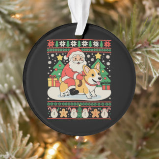 Kerstman rijdt Corgi-hond Lelijke Kerstmis Kerstva Ornament