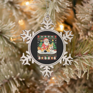 Kerstman rijdt Corgi hond lelijke Kerstmis Xmas Va Tin Sneeuwvlok Ornament