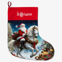 Kerstman rijdt een wit paard