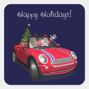 Kerstman rijdt in een Mini Vierkante Sticker