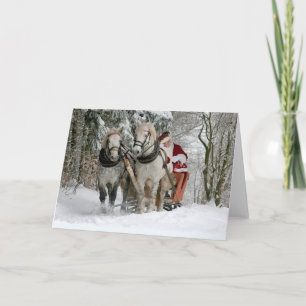 Kerstman rijdt in een paardenslee kaart