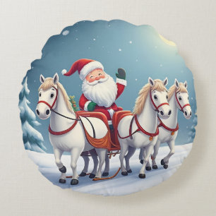 Kerstman rijdt in een slee getrokken door witte pa rond kussen