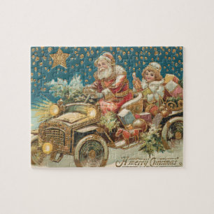 Kerstman rijdt in een vintage auto Kerstmis Legpuzzel