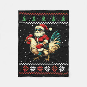 Kerstman rijdt Kip Horrendelijke Kersttrui Boer Fleece Deken