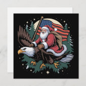 Kerstman rijdt op adelaar VS-vlag Kerstmis Feestdagenkaart (Voorkant / Achterkant)