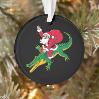 Kerstman rijdt op Alligator Kerst Gator Krokodil Ornament