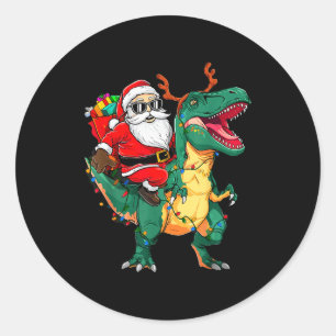 Kerstman rijdt op dinosaurus T Rex Grappige Kerst Ronde Sticker