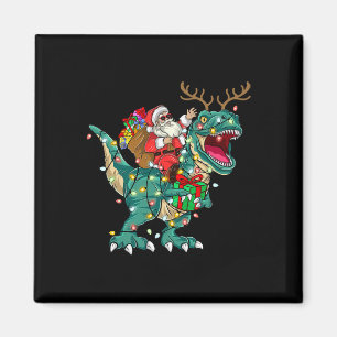 Kerstman rijdt op dinosaurus T Rex herten jongens Magneet