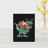 Kerstman rijdt op Dinosaurus T rex Herten Kinderen Kaart (Gele Bloem)