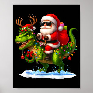 Kerstman rijdt op dinosaurus T Rex Kerst jongens m Poster