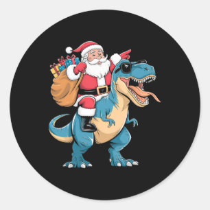 Kerstman rijdt op dinosaurus T Rex Kerst jongens m Ronde Sticker