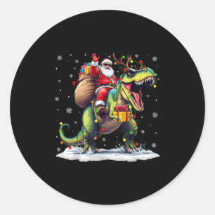 Kerstman rijdt op dinosaurus T Rex Kerst jongens m Ronde Sticker