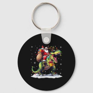 Kerstman rijdt op dinosaurus T Rex Kerst jongens m Sleutelhanger