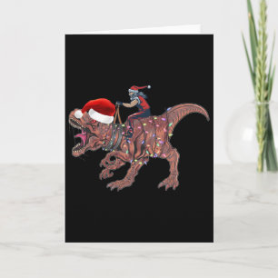Kerstman rijdt op dinosaurus T Rex Kerstmis jongen Kaart