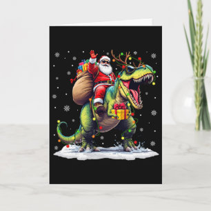 Kerstman rijdt op dinosaurus T Rex Kerstmis jongen Kaart