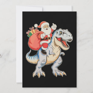 Kerstman rijdt op dinosaurus T Rex Kerstmis Vakant Feestdagenkaart