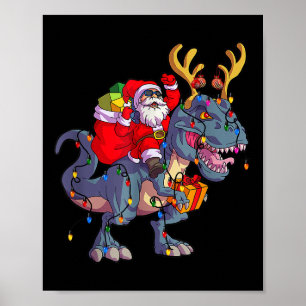 Kerstman rijdt op dinosaurus T Rex Kerstmis Xmas T Poster