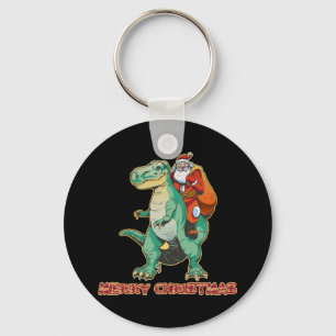 Kerstman rijdt op dinosaurus, Trex Kerstman, Kerst Sleutelhanger
