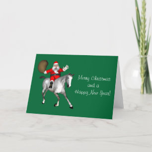 Kerstman rijdt op een grijze paard feestdagen kaart