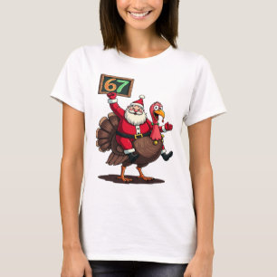 🎅🦃 Kerstman rijdt op een kalkoen met nummer 67 G T-shirt