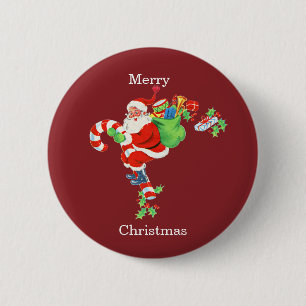 Kerstman rijdt op een Suikerstok Ronde Button 5,7 Cm